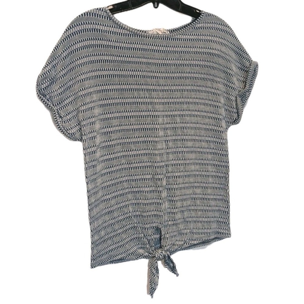 Coastal Grandmacore Boho Tie Front Striped Knit Top Shirt Nautical Cottagecore M
